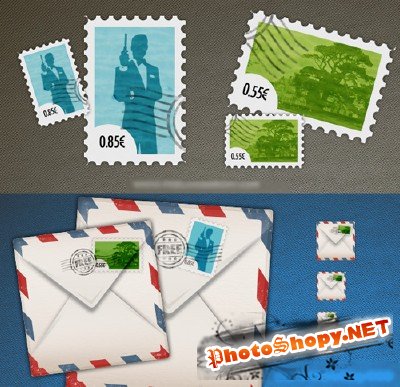 Stylish Postage Stamps and envelope icon Free PSD Template