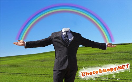 Шаблон для фотошопа - в поле с радугой в руках