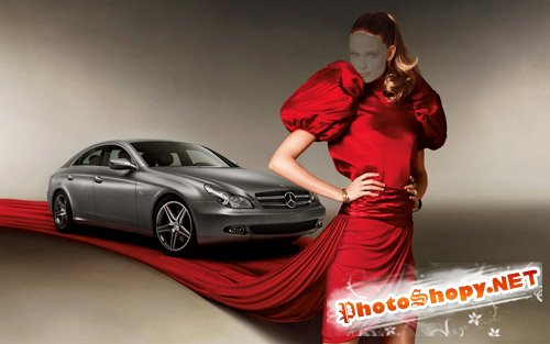 Шаблон женский - розкошное платье и машина