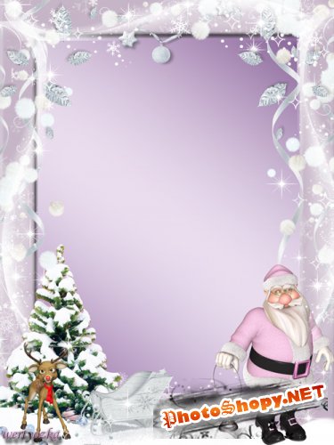 Новогодняя рамка для фото - Дед Мороз и маленький олененок