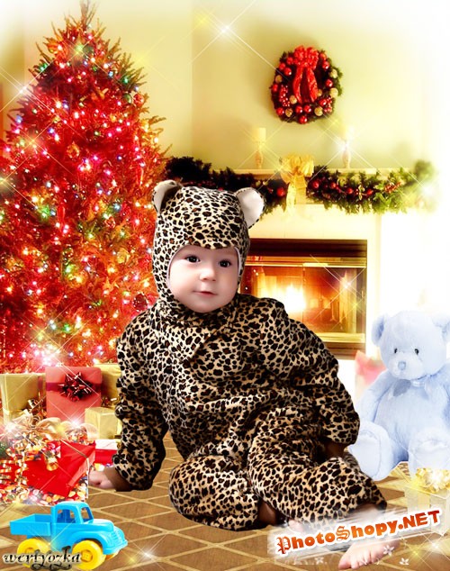 Новогодний детский шаблон - Костюм леопарда для мальчика
