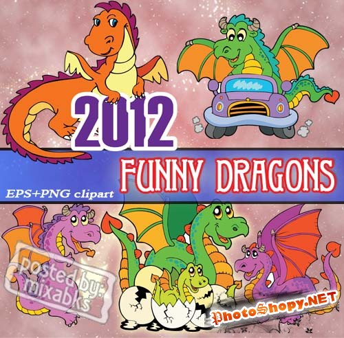 Смешные Драконы | Funny Dragon 2012 (EPS vector + PNG scrap)