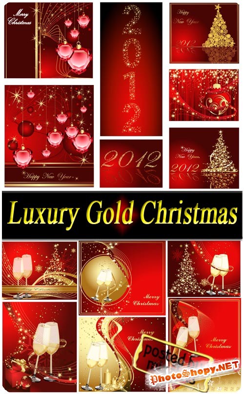 Красный новогодний стиль | Luxury gold style (eps vector + tiff in cmyk)