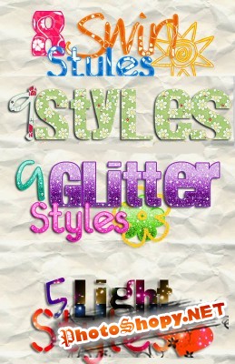 Photoshop Swirl, Glitter and  Light text Styles