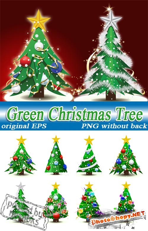Зеленые новогодние красавицы - ёлочки (PNG+EPS)