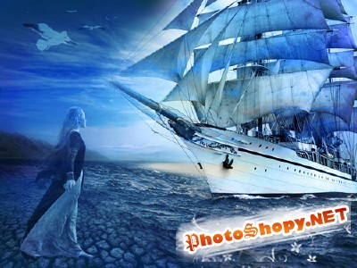 Psd for Photoshop -A ship in the blue sea
