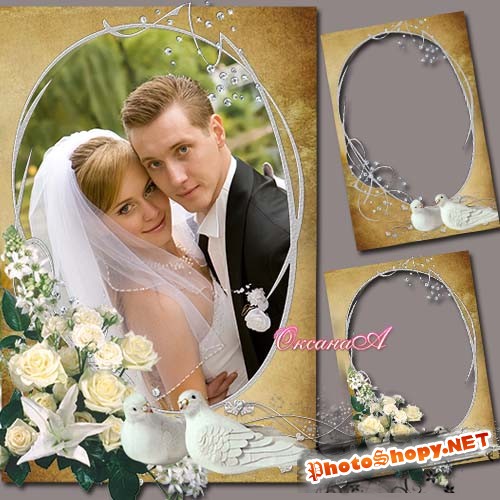 Свадебная рамка для фотошоп - Голубки
