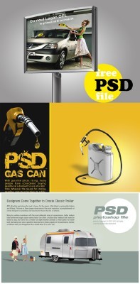 PSD for Photoshop - Billboard, Gas and classic trailer