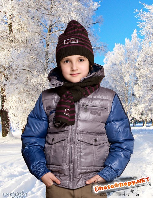 Зимний детский шаблон для мальчика и девочки  - Мороз и солнце день чудесный