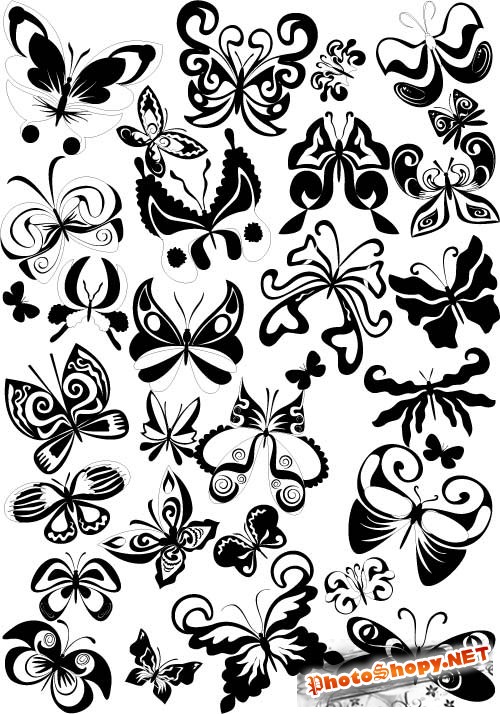 Набор черных декоративных бабочек (Вектор)