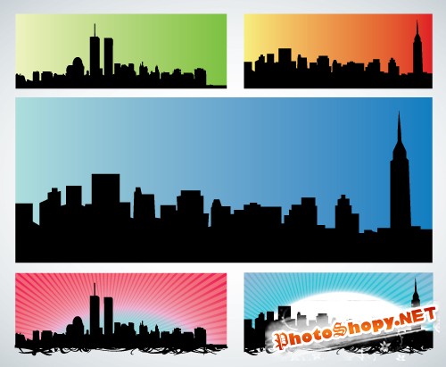 Силуэты New York City Skyline (City Silhouettes Vector)