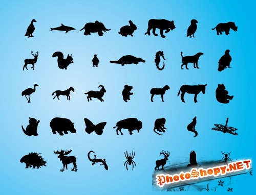 Силуэты зверей и бабочек (Animals Vector silhouettes)