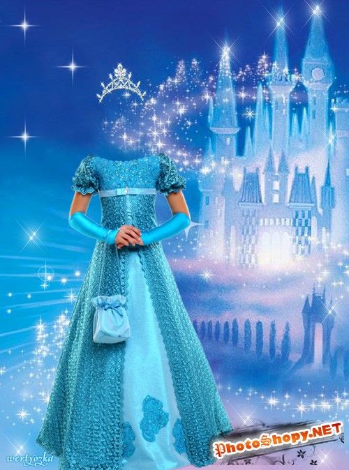 Детский шаблон для девочки - Принцесса и сказочный голубой замок