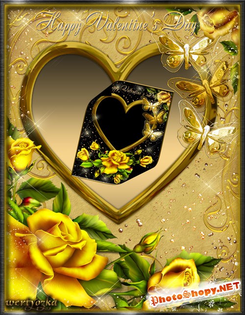 Стильная романтичная  рамка для фото - Золотистые розы
