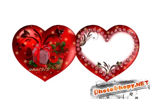 Рамка для фотошопа – Валентинка с букетом красных роз