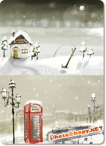 Зимняя сказка в городе и деревне (многослойные PSD)