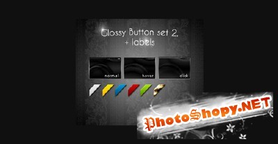 Glossy 3 State Button plus Corner Labels PSD for Photoshop