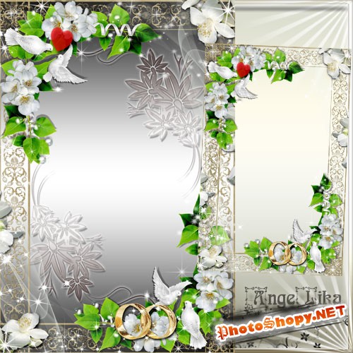Свадебная рамка для фото - Белые цветы и голуби