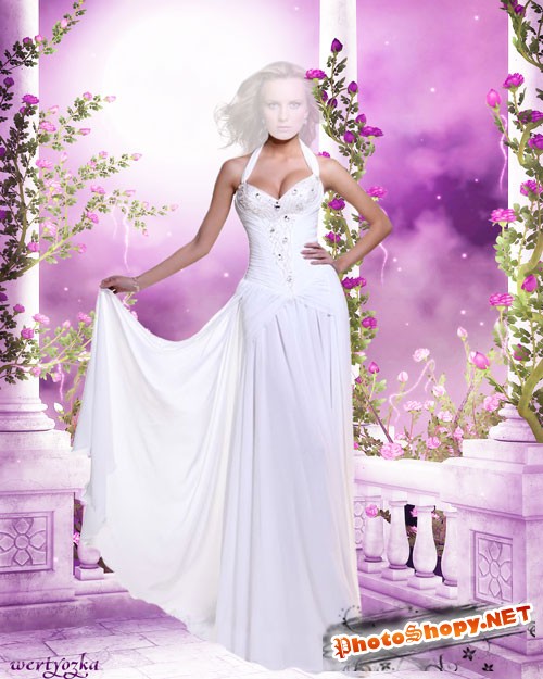 Женский шаблон - Девушка в длинном белом платье