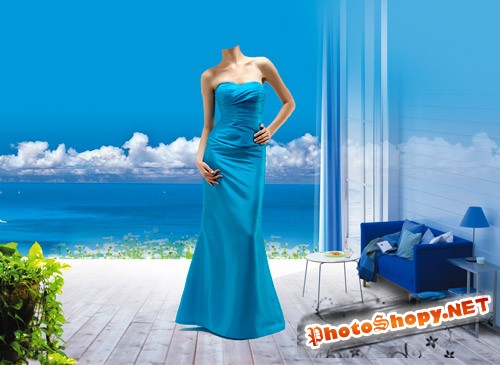 Шаблон для фотошопа "Женщина в голубом платье"