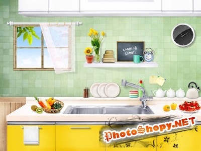 A beautiful colored kitchen for Photoshop