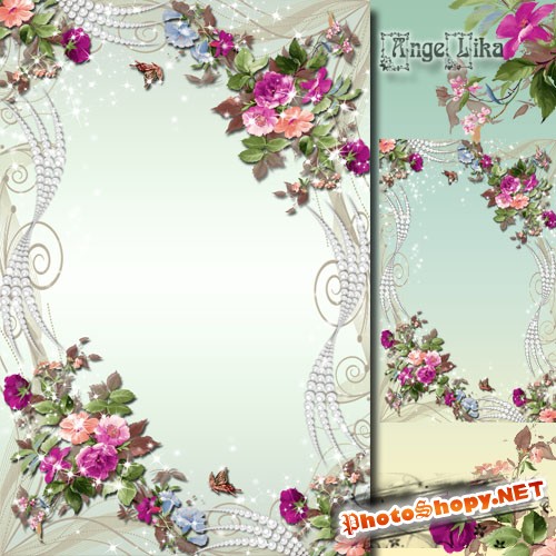 Праздничная цветочная рамка для фото - Весенние цветы и жемчуг