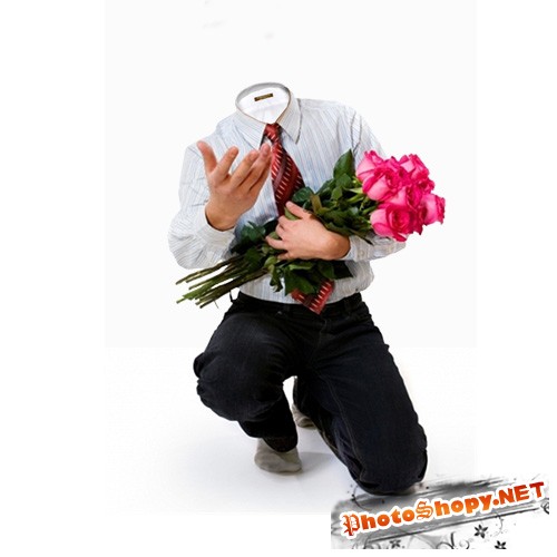 Шаблон для фотошопа мужской - парень с розами
