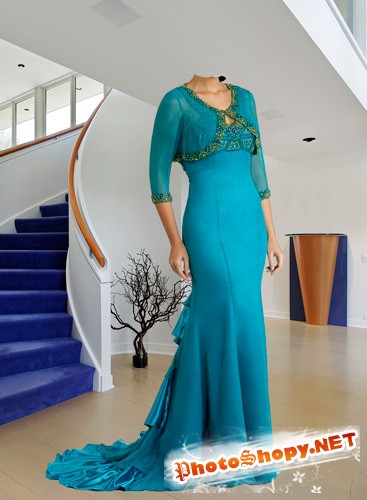 Шаблон для фотошопа "Женищина в стильном платье цвета неба"