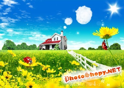 The big beautiful house in the country psd for Photoshop