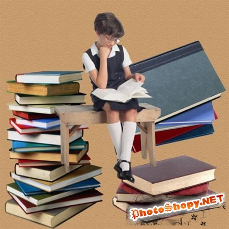 Школьница с книгами - многослойный PSD
