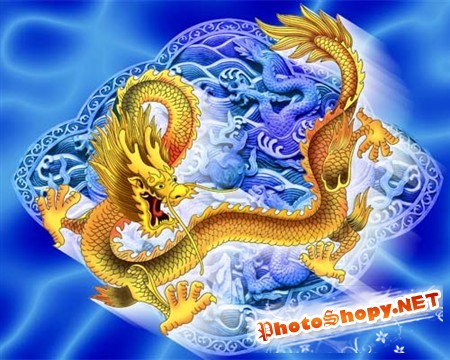 Китайские народные символы в виде драконов - многослойные PSD