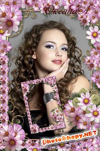 Красивая женская рамка   -  1001 цветок Космеи 