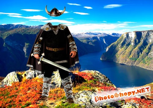 Шаблон для фотошопа "Викинг в горах"