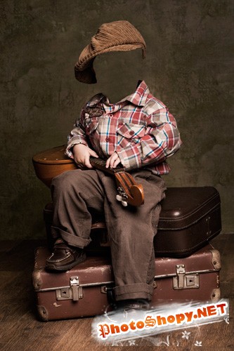 Шаблон для фотошопа "Мальчик на чемоданах"