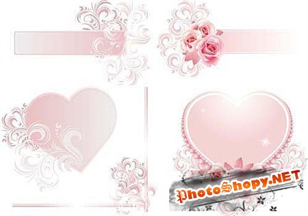Свадебные и романтические элементы с сердцем и розами (PSD)