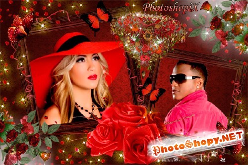 Романтическая фоторамка для Photoshop – Красота алых роз
