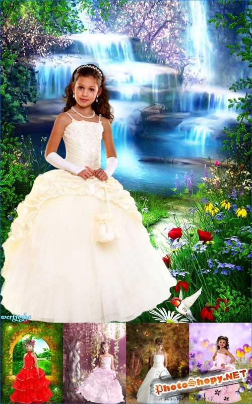 Коллекция детских шаблонов для девочек - Маленькие очаровательные принцессы в нарядных платьях