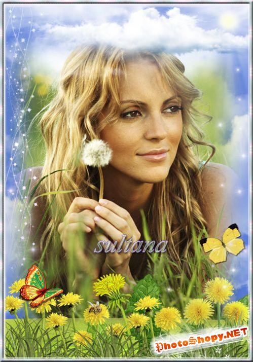 Рамка для фотошопа - Одуванчик, солнечный цветок, улыбается медовою улыбкой