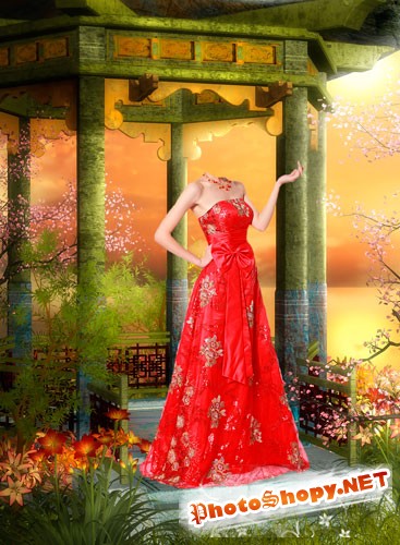 Шаблон для фотошопа Красавица с Востока в красном платье