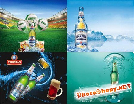 Коллекция многослойных рекламных постеров пива