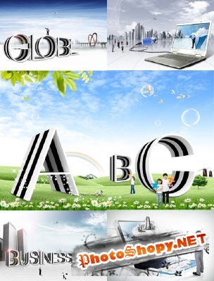 Striped letters and words psd for Photoshop