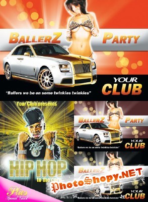 Hip Hop and Ballerz Party Flyers for Photoshop