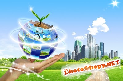The world of nature in your hands psd for Photoshop