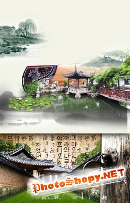 Chinese architecture of the buildings Psd for Photoshop