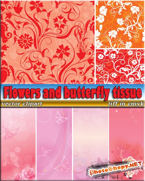 Нежно-розовые текстуры - бабочки и цветы (vector + tiff)