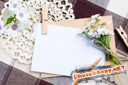 Фотосток белого листа для записи с прекрасными цветочками