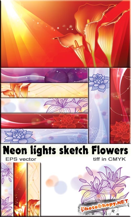 Цветы неоновой подсветки света (eps + tiff)
