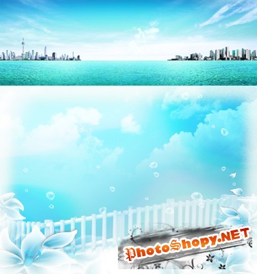 The blue sea and a blue spring sky psd for Photoshop