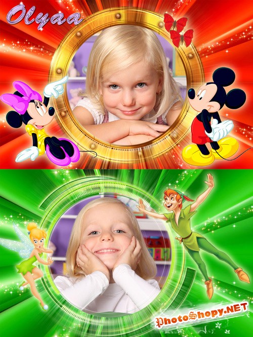 Две детские рамки для фотошоп с диснеевскими персонажами