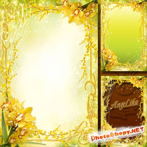 Праздничная цветочная рамка для фото - Желтые орхидеи, солнечный привет